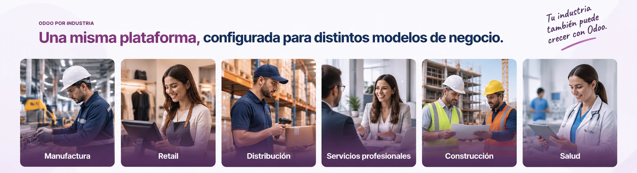 Odoo por industria: manufactura, retail, distribución, servicios profesionales, construcción y salud